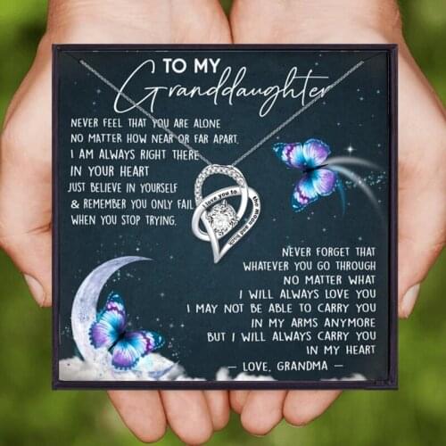 Granddaughter Gift Necklace Heart Crystal Chain Necklace Pendant Necklaces for Women Grandma Jewelry Christmas Birthday Gift