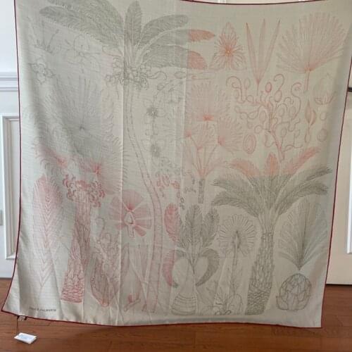 Luxury 70% Cashmere 30% Silk Scarf Women Fashion Palm Tree Shawl Stole Head Neck Kerchief Bandana Turban 135*135cm