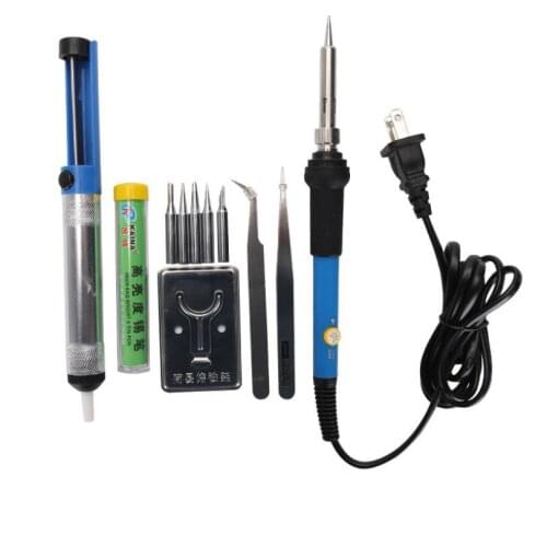 110V US Adjustable Temperature Soldering Iron Handle +5pcs ironTips+Desoldering Pump+ Solder Wire Stand Tweezers Welding Tools