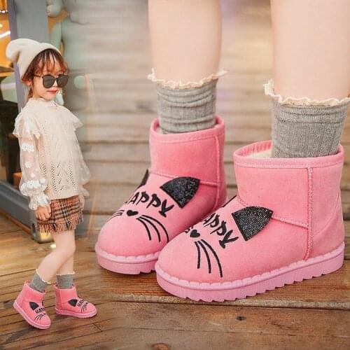 Kids Snow Boots for Girls Children Winter Rubber Boots Anti-slippery Cartoon Cute Cat Sweet Thick Cotton Warm Fashion Boots Soft