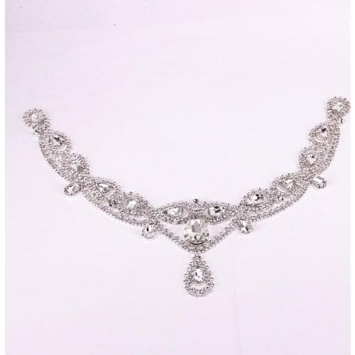 Silver Clear Crystal Collar Rhinestone Applique Sew on necklace adornment for Wedding Dress Skirt Flashing Clothing Accssories