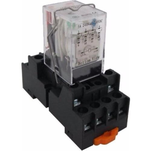 Taiss/HH54P my4nj AC 12V Coil 4PDT 4NO+4NC 14 Pins Electromagnetic Power Relay with Indicator Light add YJF14A Base
