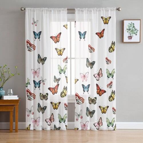 Butterfly Repeat White Window Tulle Curtains for Living Room Bedroom Hotel Luxury Decoration Sheer Curtains
