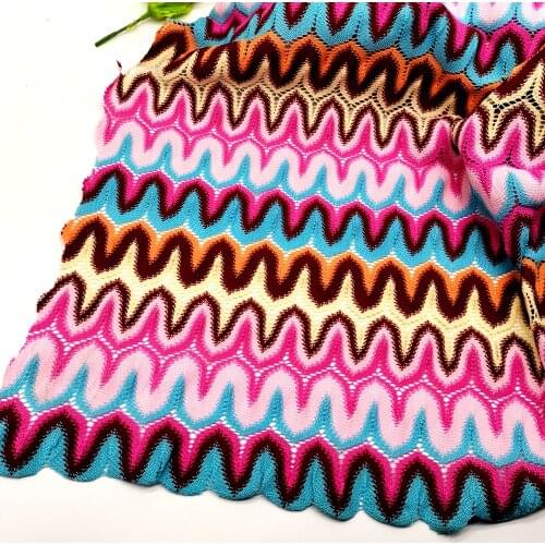 Knitting Lace Fabrics Zig Zag Wave Striped Lace Crochet Mesh Fabric Diy Fashion Cloth 155CM/1078