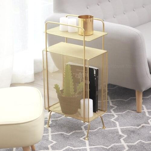 High Quality Metal Storage Rack Bedside Magazine Book Shelf Floor Stand Bookcase Gold Pink Luxury Storage Shelves Steel Wire