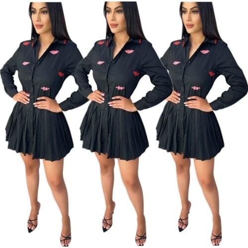 Women Dresses Autumn Winter Long-sleeve Pleated Shirt Sexy Dress Party Nightclub Club Outfits Streetwear Y2k Wholesale Items