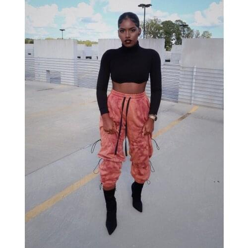 Ladies Street Wear Multi Drawstring Sweatpants Smoke Pink Loose Hip Hop Trousers Capris Winter Women Bottoms Thick Track Pants