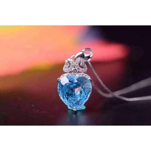 Natural blue topaz pendant 925 Sterling silver Natural gemstone Pendant Necklace trendy brilliant water drop women girl jewelry