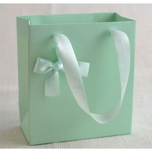 10pcs/lot Solid Color Wedding Favors Gift Bag With Bow Tote Bag Special Paper Handbag Birthday Party Favor Gift Hanging Bag