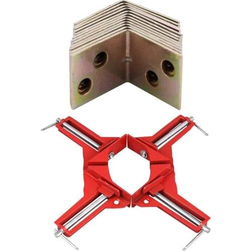 12Pcs Metal Shelf 90 Degree Right Angle Bracket Brass Tone & 2Pcs Corner Clamps 3Inch 90 Degree Right Angle Clamp