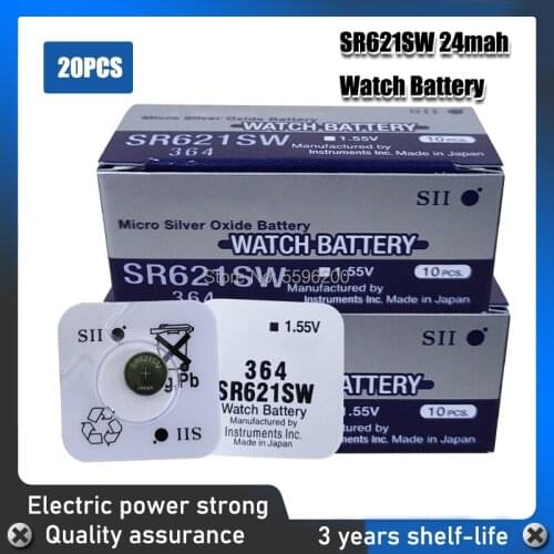 20pcs FOR SEIZAIKEN 100% Original 1.55V 364 SR621SW V364 SR60 SR621 AG1 Watch Battery Button Coin Cell Batteries MADE IN JAPAN