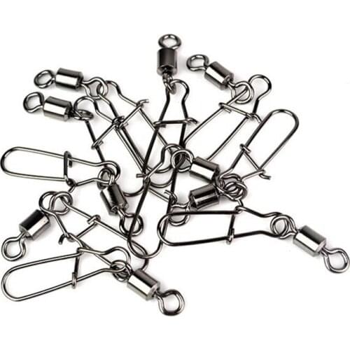 20pcs/lot Stainless Steel Fishing Connector Pin Bearing Rolling Swivel Snap Pins Fishhook Lure Sea Fishing Tackle Accessories