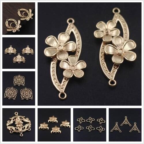 20pcs Brass Casted Flower Loops Connectors Pendant Charms Quality DIY Women Tassel Dangle Earrings Supplies Jewelry Accessories