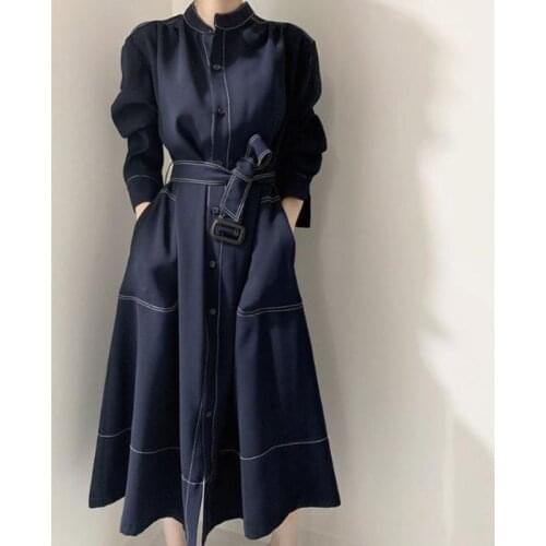 2021 Spring Korean Windbreaker Shirts Maxi Long Party Black Dress Elegant Women Female Vestido Vintage Shirt Harajuku OL Style