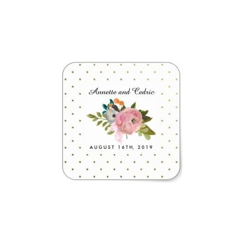 3.8m Dream Garden Floral Wedding Custom Favor Square Sticker