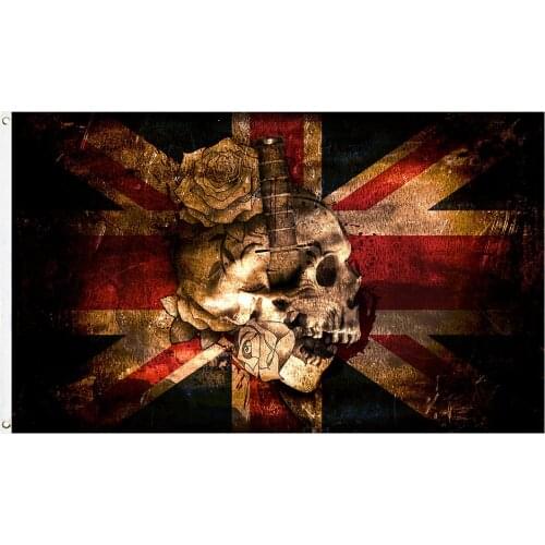 60x90cm/90x150cm United Kingdom UK GBR Skull Flower Flag 2x3ft/3x5ft Retro Decorate Banner