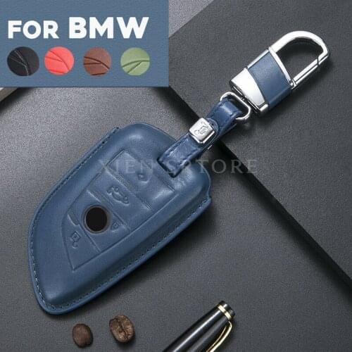 Genuine Leather Remote Start Car Key Fob Case Protector Holder Cover Auto Accessories Keychain For BMW X1 X5 X6 3 4 5 7 Series