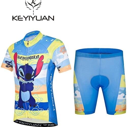 KEYIYUAN Stitch pattern cycling childrens clothing short sleeve children men and women breathable mountain bike cycling