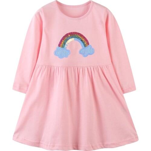 Children Tutu Rainbow Beading Girls Dress for Autumn Spring Long Sleeve Tutu Baby Costume Dresses Toddler