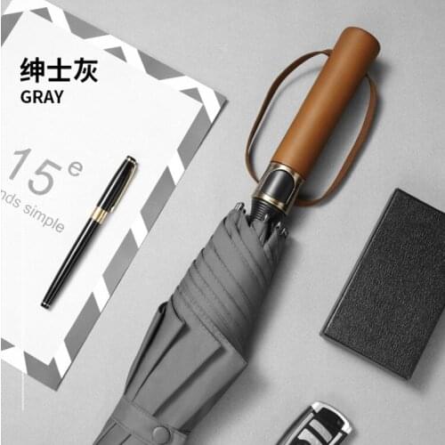 Mens Business Wooden Handle Creative Gift Golf Umbrella Full Fiber Wind-Resistant Gift
