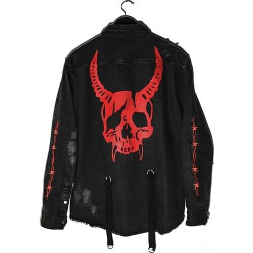 Denim jacket vintage men coats Fashion Hip Hop Streetwear Beggar Hole Denim mens Top 2021 spring Autumn new Pattern printing