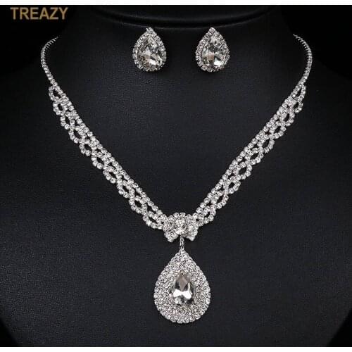 Elegant Big Waterdrop Style Necklace Earrings Wedding Jewelry Sets for Women Rhinestone Crystal Bridesmaids Bridal Jewelry Sets