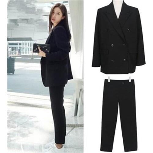 Spring and autumn new high-end casual suit double breasted interview ol ladies suit fashion overalls jacket two piece set
