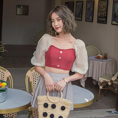 2021 Swimsuit Separate Female Korean Women Two Pieces Retro Swim Suit Swimwear Sports Split Underwire Long Sleeve Lovely Girl