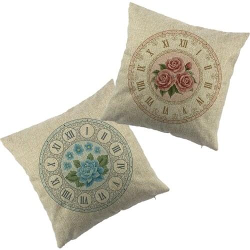 Flower clock Pattern Printed linen Cushion Cover Green Pink Doggy With Headphone Design Pillow Case