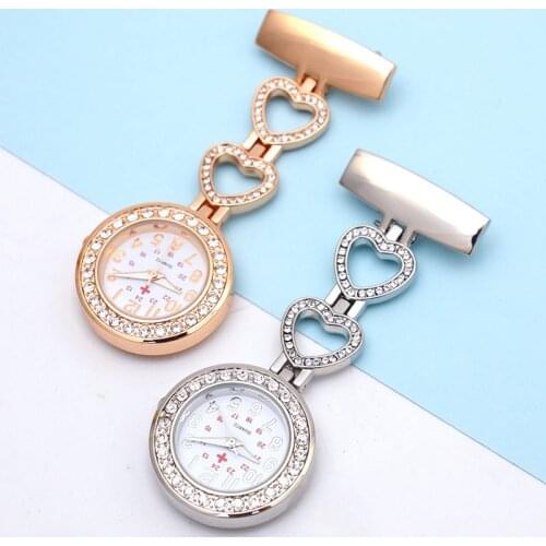 10pcs/lot Fashion Pretty Love Heart Diamond Stone Alloy Unisex Women Mens Nurse Doctor Pocket Watches Clock for Hospital Medical