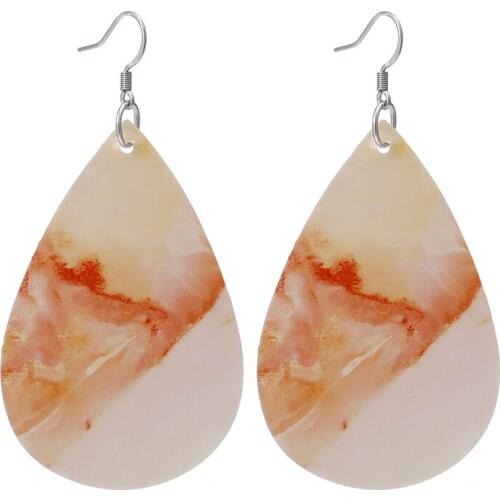 New Faux Leather Dangle Earrings S925 Carved 316 Stainless Steel Earring Marbling Teardrop Vintage Wedding Jewelry Party Gift