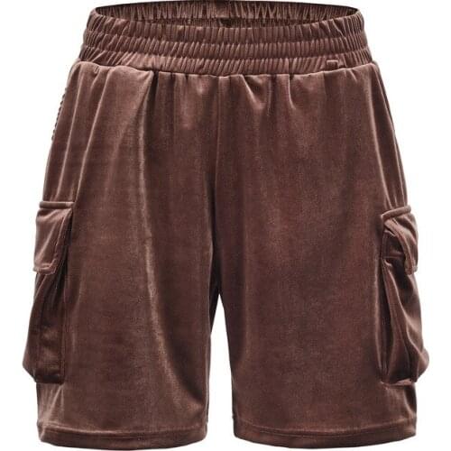 SEVEYFAN 2021 Mens Hip Hop Gold Velvet Shorts Multi Pockekts Cargo Shorts for Male