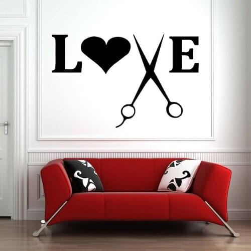 Hair Salon Wall Decal Quote Scissors Wall Window Decals Art Barber Shop Wall Stickers Heart Beauty Salon Pattern Removable B232