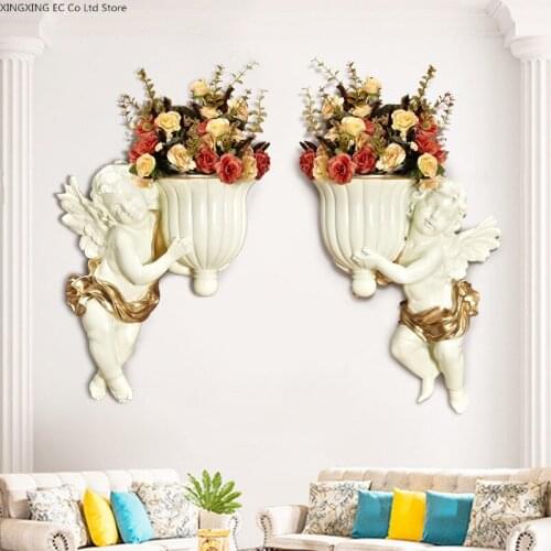European-style Angel Wall Hanging Wall Decoration Creative Resin Vase Floral Indoor Childrens Room Wall Hanging Background Wall