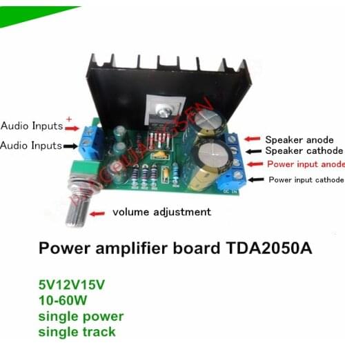 NEW Power amplifier board TDA2050A single power 5V12V15V single track 10-60W Audio power amplifier Household controller