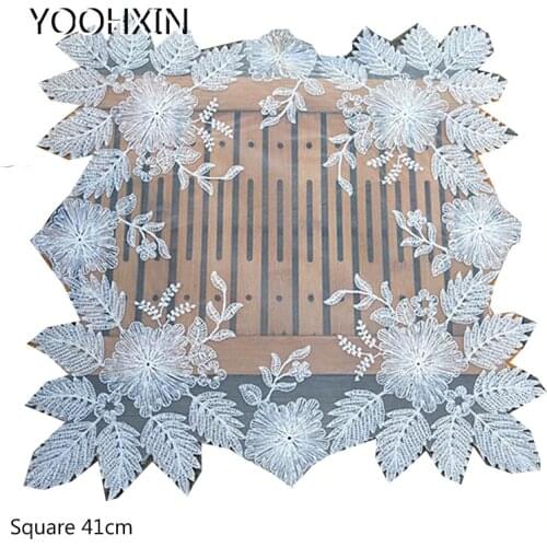 New white Lace embroidery placemat cup coaster mug kitchen New Year dining table place mat cloth tea coffee doily Christmas pad