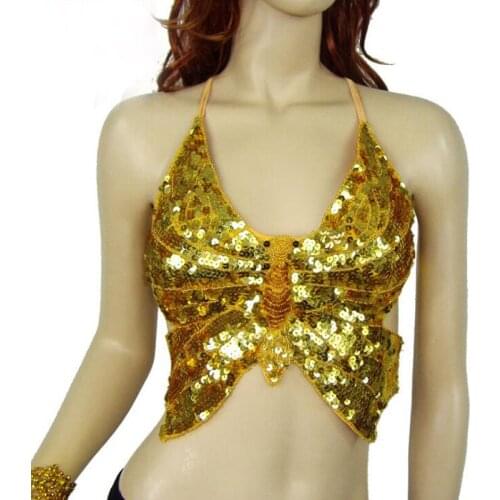 New Butterfly design Belly Dance Tops Bra sexy hand-sewed Sequins danceing Bra for Women/Girls one size Free-Shipping