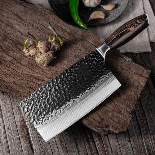 Black Hammered Stainless Steel Knife High Grade Handmade Slicing Kitchen Knife Meat Cleaver Slices Kitchen Razor Sharp Cutter