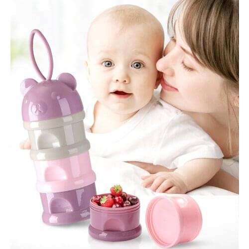 3/4-layers Bear Style Portable Baby Food Storage Box Essential Cereal Cartoon Cute Infant Milk Powder Box Toddle Snack Container