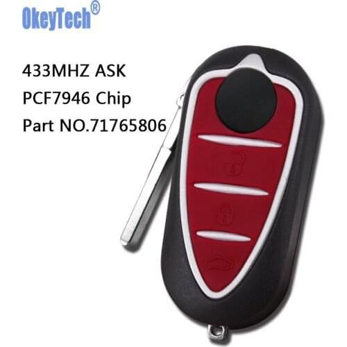 OkeyTech Remote Flip Key 3 Buttons For Alfa Romeo Giulietta 2010- (Marelli BSI) 433MHz With PCF7946 Chip 71765806 No LOGO
