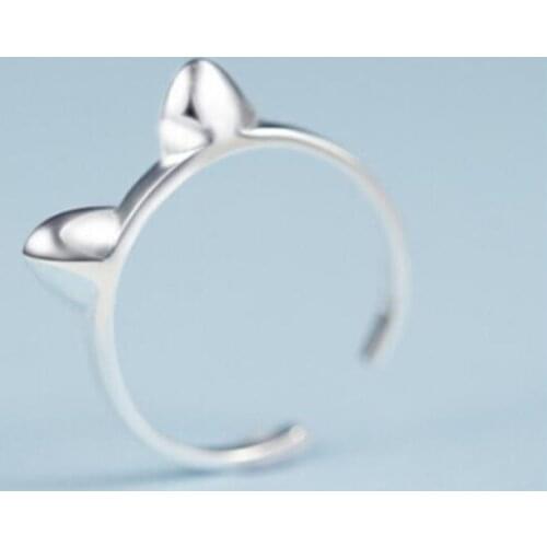 Season Gate 925 Sterling Silver Cute Lovely Simple Sweet Animal Cat Ears Adjustable Size Open Ring SR177