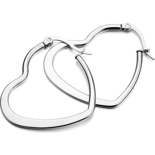 Stainless steel stud plugs hoop earrings ear studs silver plated Heart-shaped unique polished ladies