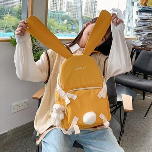 Japanese Women Bag Kawaii Rabbit Ear Backpack Lady Backpack with Hairball Teenage Girl Lovely Lolita Shoulder Bag high capacity