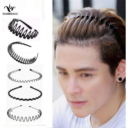 XiaoboACC Metal Wavy Hairband Men Women Plastic Sports Fitness Hair Band Hoop Headband Non-slip Simple Black Hair Accessories