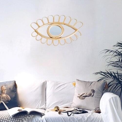 Eye Shape Decor Mirror Frame Rattan Art Decor Makeup Mirror Dressing Bathroom Wall Hanging Mirror Frame Crafts Wall Decoration