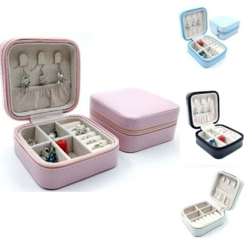 Women Cosmetic Bags Jewelry Box Storage Organizer Case Ring Earring Necklace Mirror Leather Box