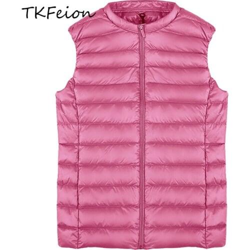 Womens Autumn Winter Vest Warm Duck Down Ladies Slim Sleeveless Coat Fashion O-neck Short Light Thin Style Female Casual Jackets