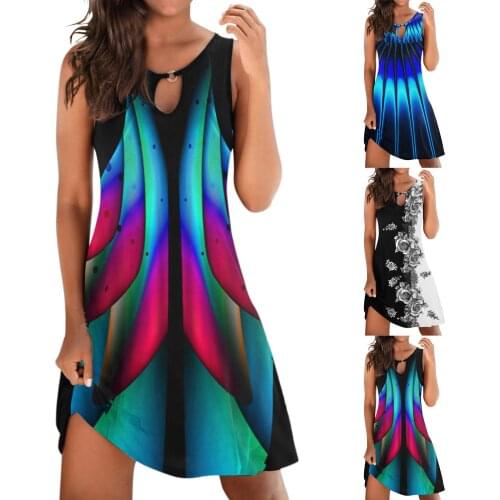 Fashion Summer Dress Women 2021 new Summer Sundress Casual Sexy Dress Sleeveless Floral Print Sundress Loose Mini Dresses