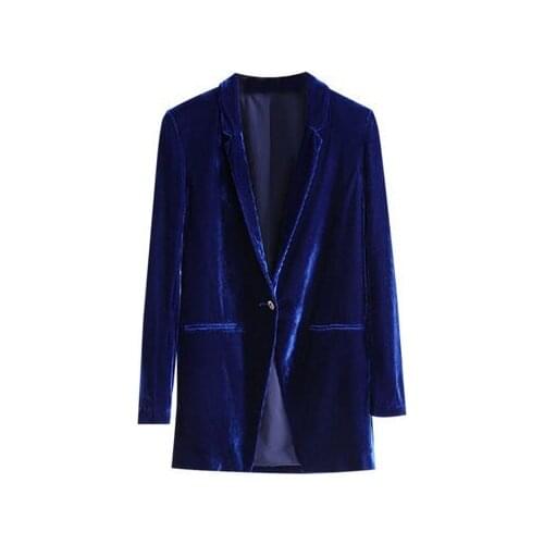 Spring 2020 New Atumn Ladies Blazers Office Blue Clothing European Velvet Retro Women Blazer And Jacket Outwear LX1407