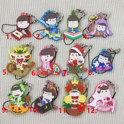 1pcs Flower Osomatsu-san Osomatsu San Ichimatsu Matsuno Karamatsu Choro Jyushimatsu Rubber Resin Keychain Pendant Portachiavi